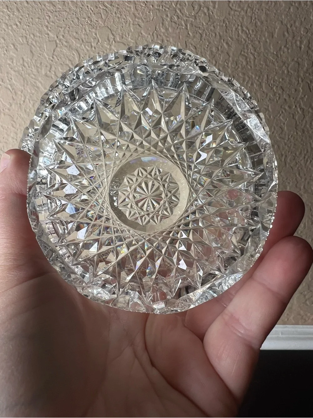 Vintage American Brilliant Style Cut Crystal Bowl, Deep Cut Glass Starburst Bowl
